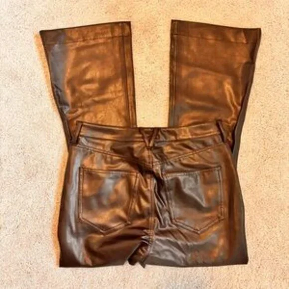 Veronica Beard Carson High Rise Ankle Flare Dark Chocolate Leather Flare Pants